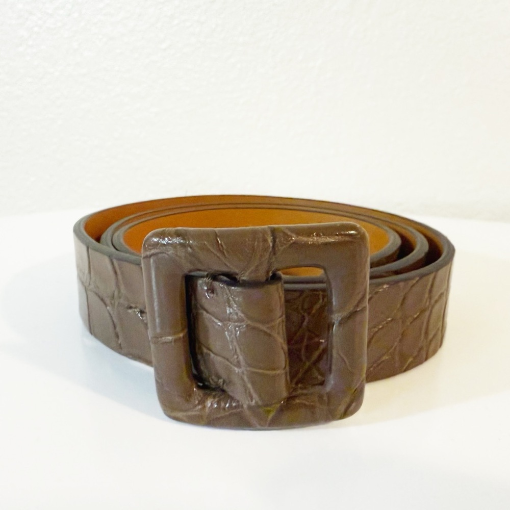 Ralph Lauren Collection Made in Italy Genuine Alligator Buckle Taupe Brown Small